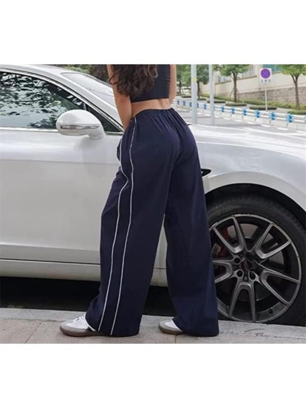 Women's Y2K Baggy Parachute Pants High Waist Cargo Pants Wide Leg Streetwear - Picture 2 of 7